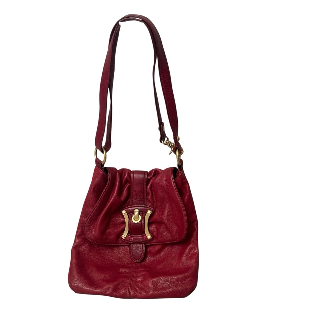 B. Makowsky Y2K Red Genuine Leather Hobo Boho Crossbody Pouch Purse Bag